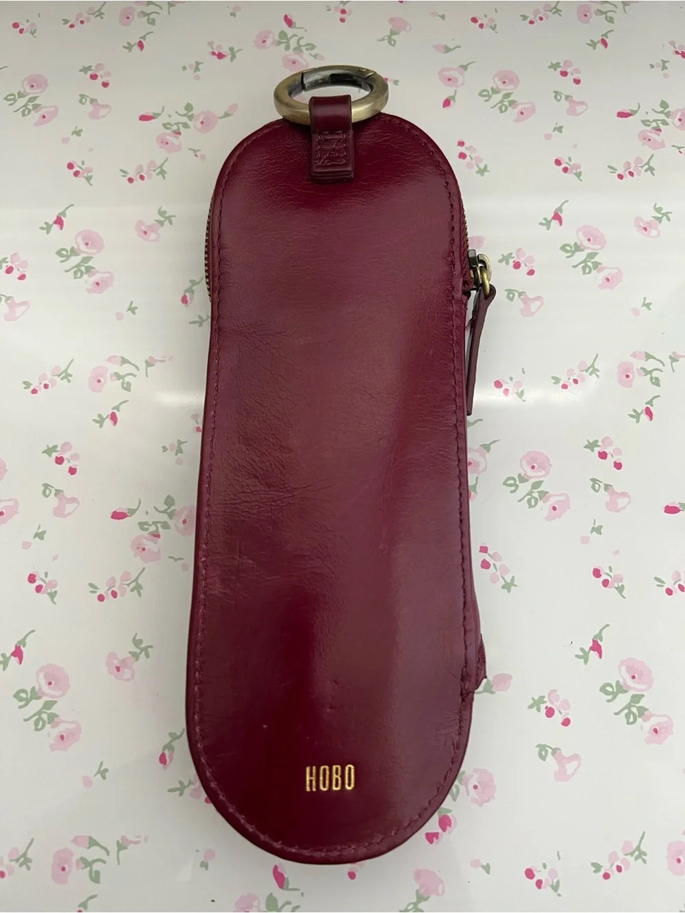 Burgundy Hobo brand Leather Zippered Women's Pouch - Love Design